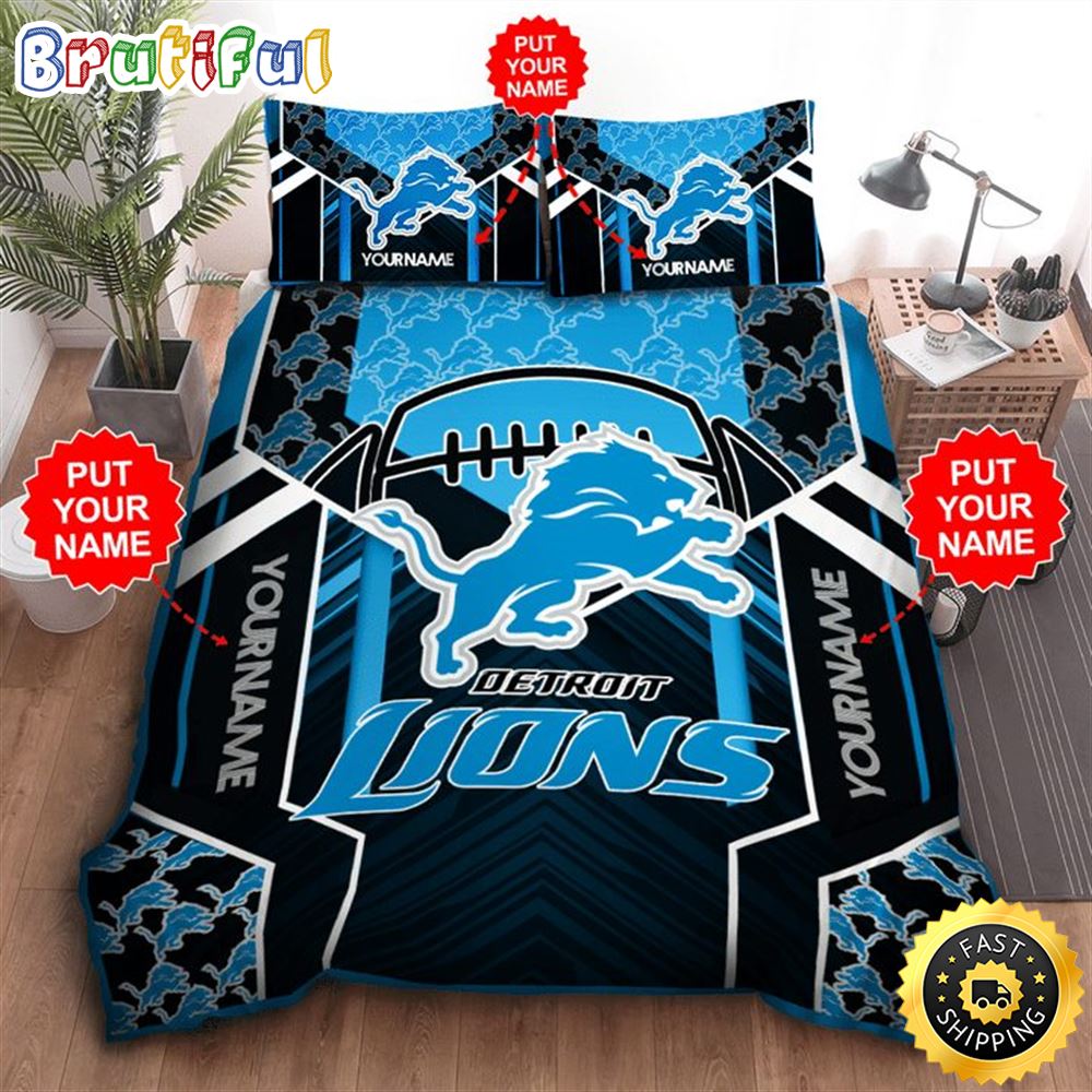 NFL Detroit Lions Custom Name Black Blue Bedding Set