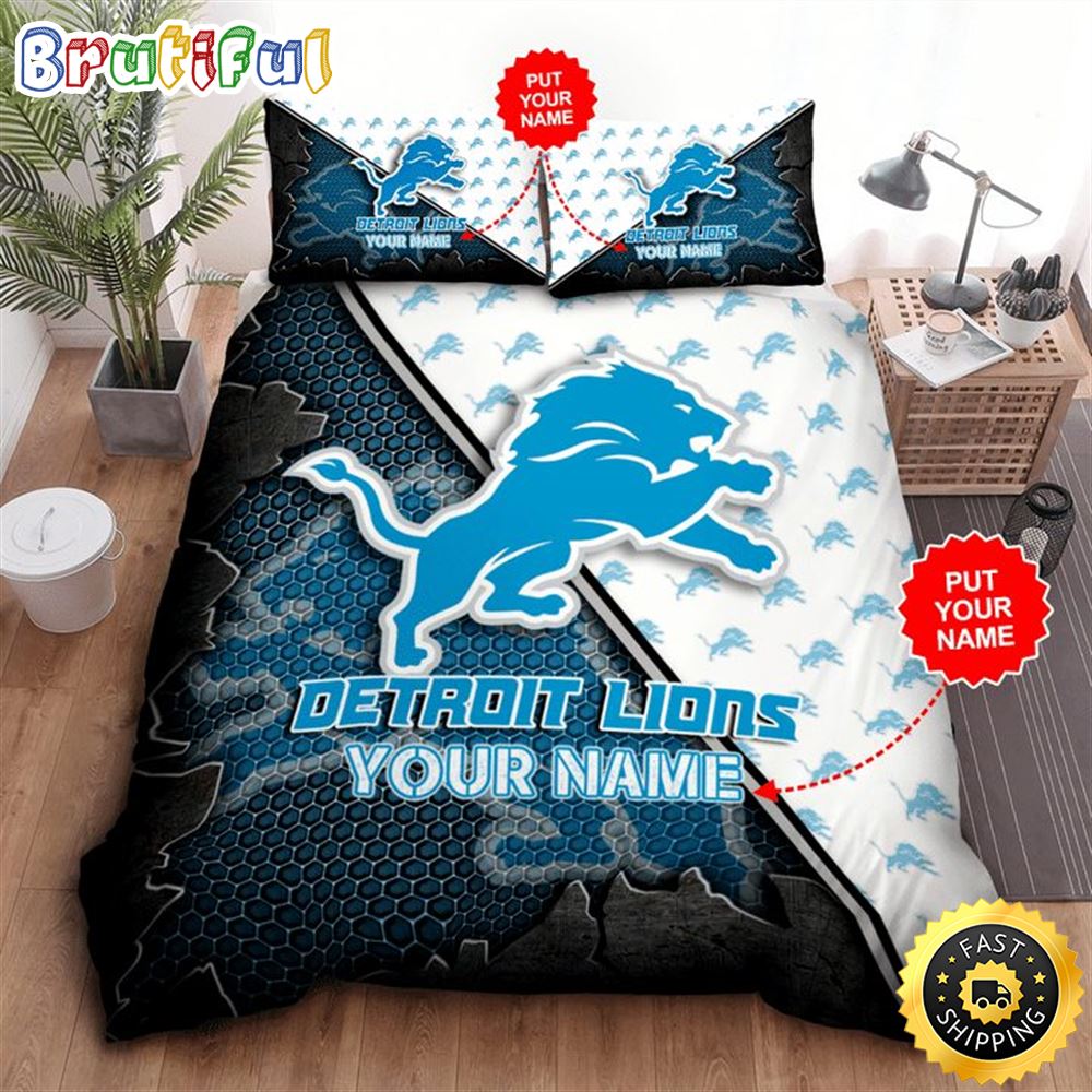 NFL Detroit Lions Custom Name Blue White Bedding Set