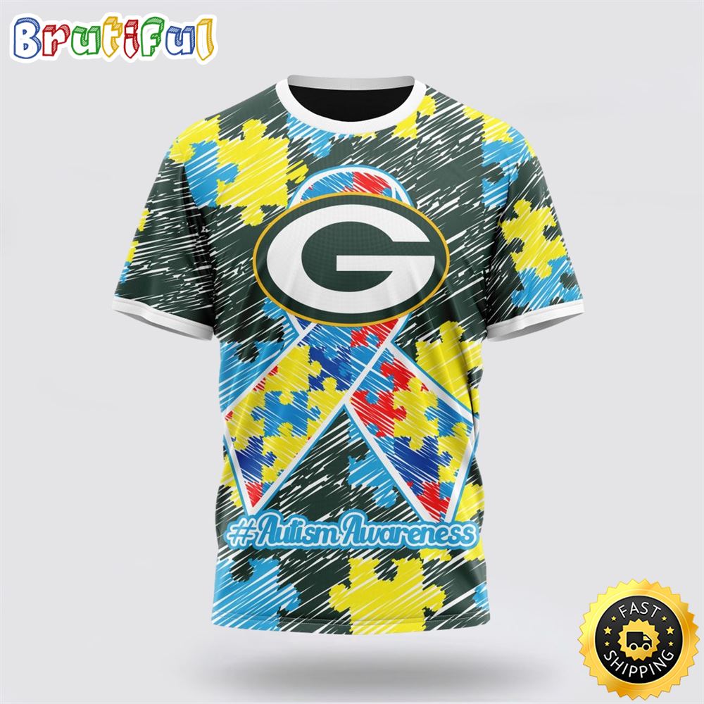 NFL Green Bay Packers All Over Print 3D T Shirt Puzzle Autism Awareness Unisex Tshirt