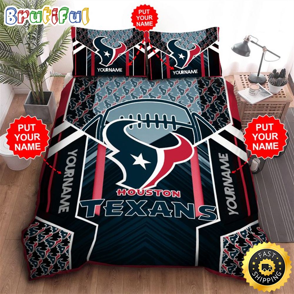 NFL Houston Texans Custom Name Steel Blue Bedding Set