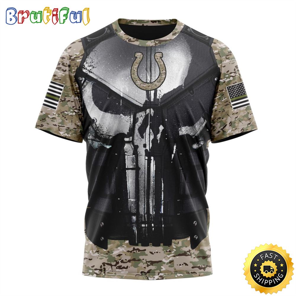 NFL Indianapolis Colts 3D T Shirt Punisher Skull Camo Veteran Kits Represent Your Team