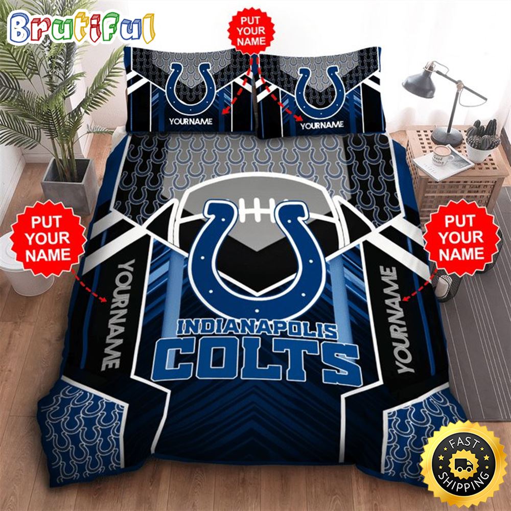 NFL Indianapolis Colts Custom Name Black Blue Bedding Set