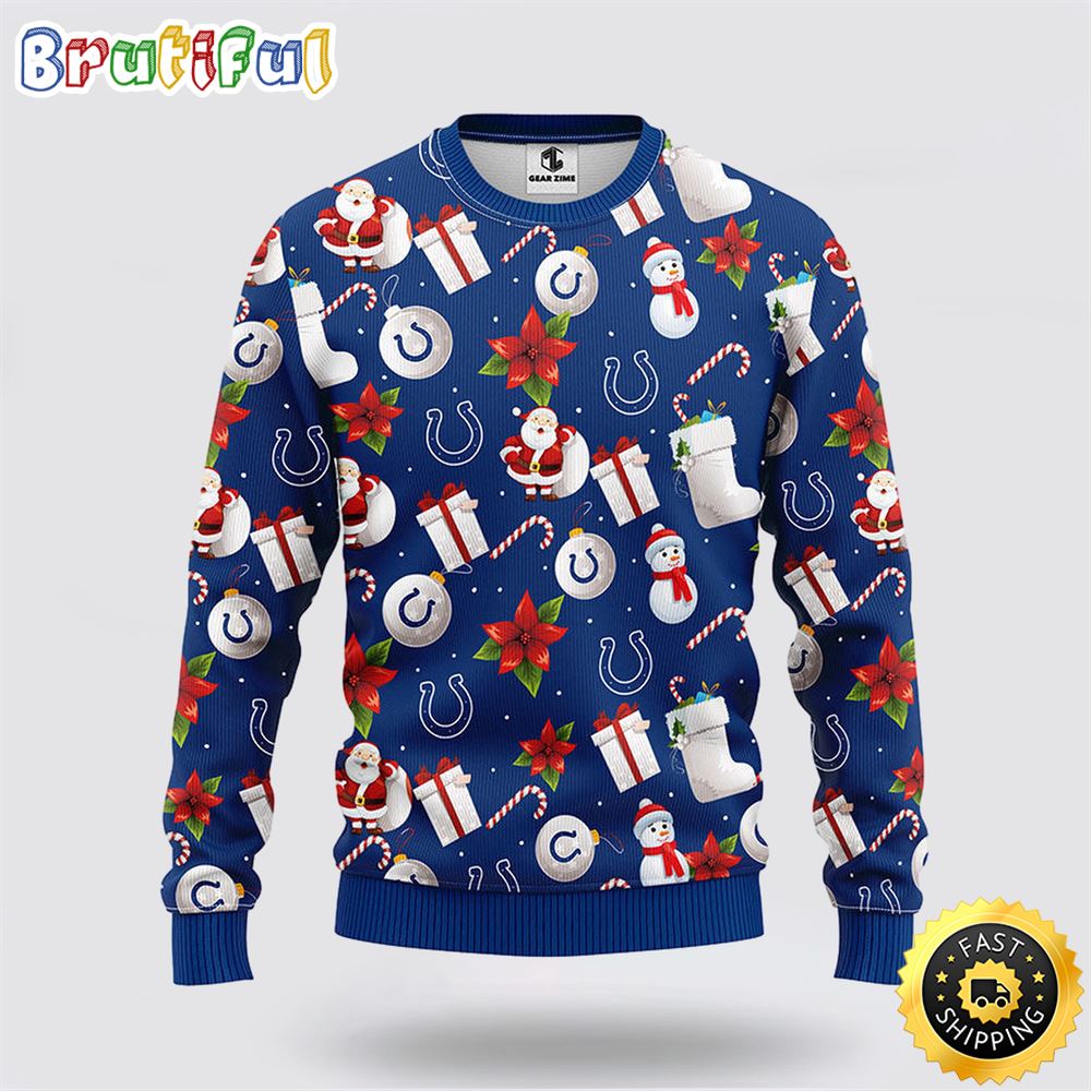 NFL Indianapolis Colts Ugly Sweater Santa Claus Snowman Ugly Christmas Sweater