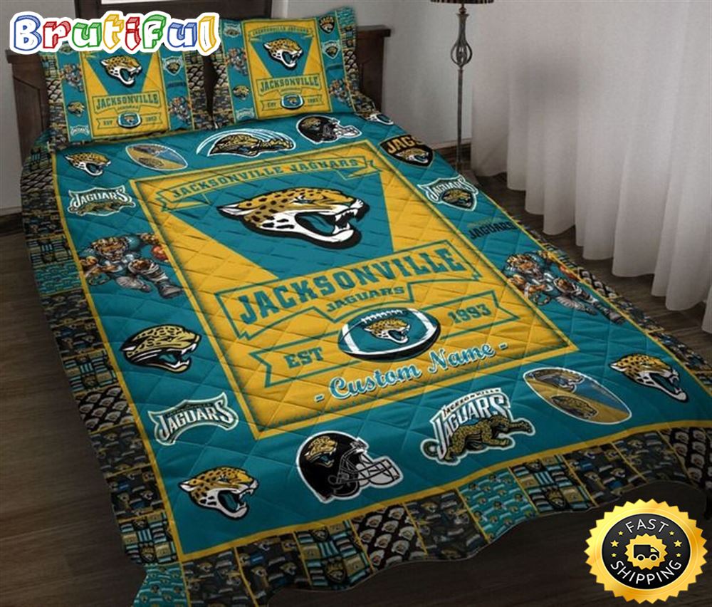NFL Jacksonville Jaguars Custom Name Teal Gold Bedding Set