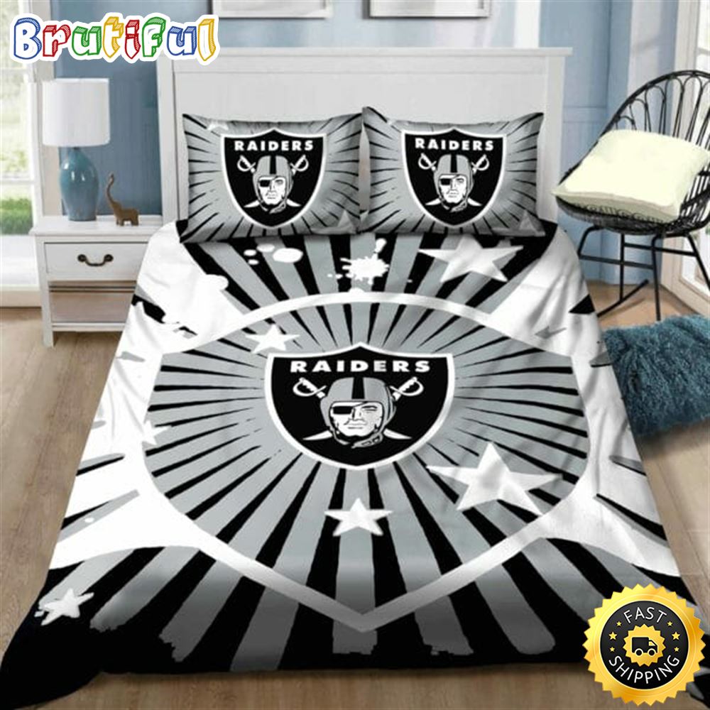 NFL Las Vegas Raiders Grey White Bedding Set