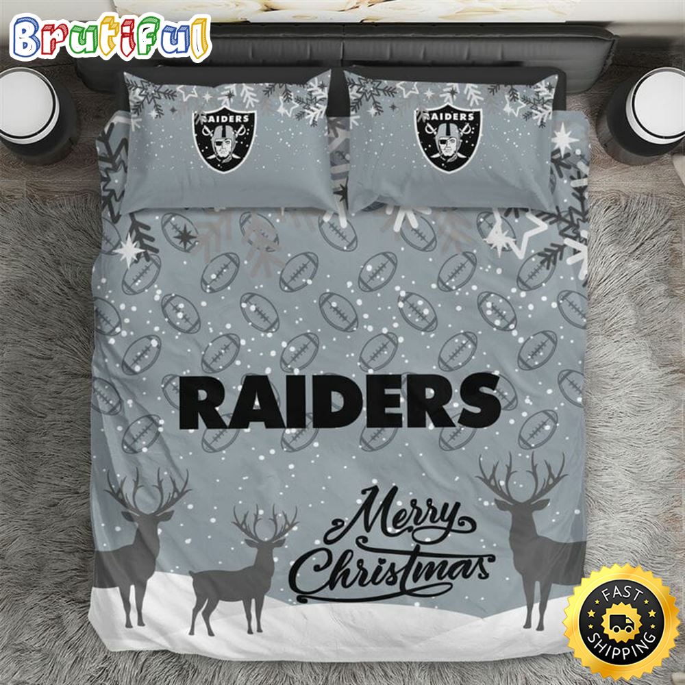 NFL Las Vegas Raiders Silver Merry Christmas Bedding Set