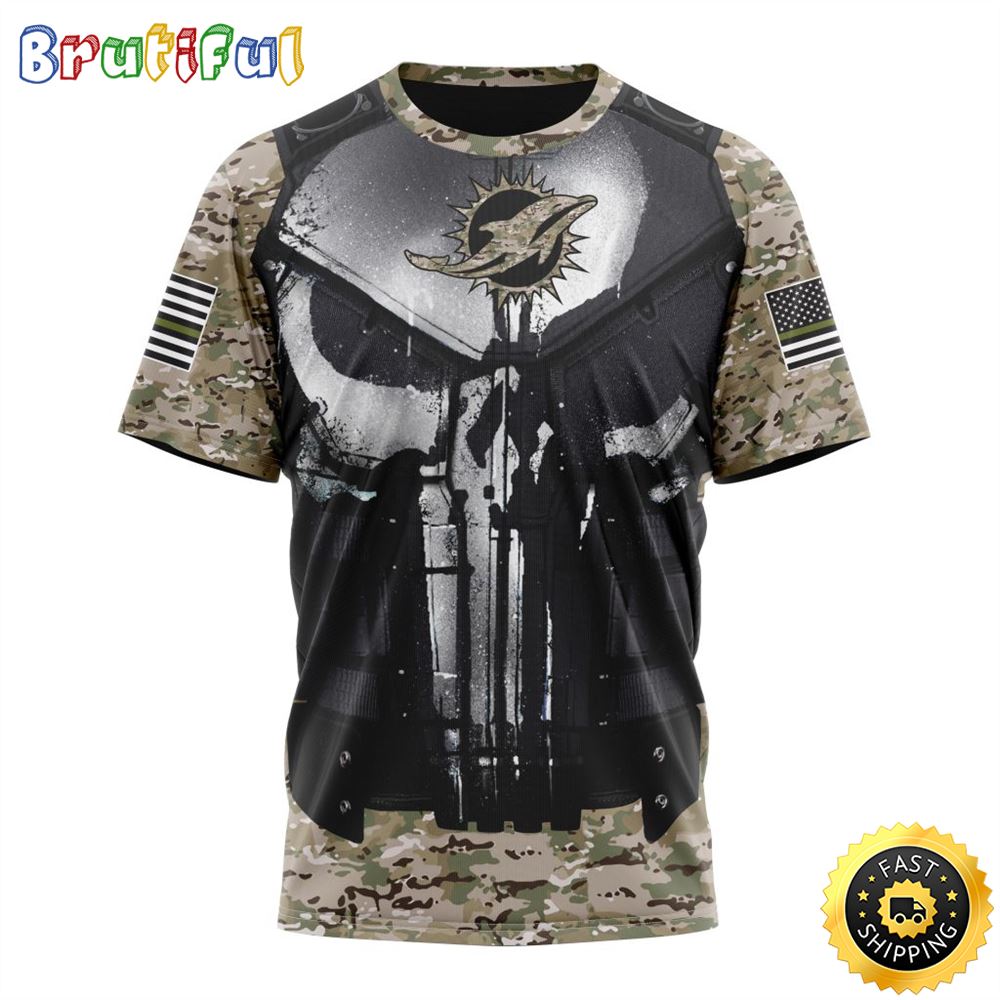NFL Miami Dolphins 3D T Shirt Punisher Skull Camo Veteran Kits Represent Your Team