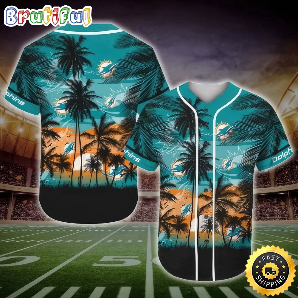 NFL Miami Dolphins Baseball Jersey Shirt Palm Tree