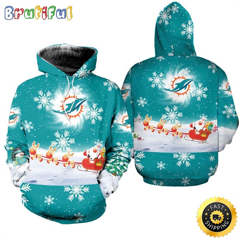 NFL Miami Dolphins Christmas Santa Claus Is Coming All Over Print 3D Hoodie Unisex Hoodie
