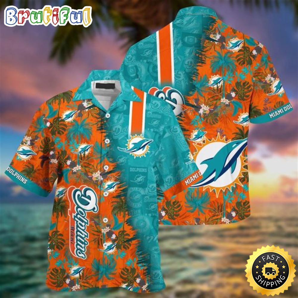 NFL Miami Dolphins Coconut Tree Aqua Orange Hawaiian Shirt