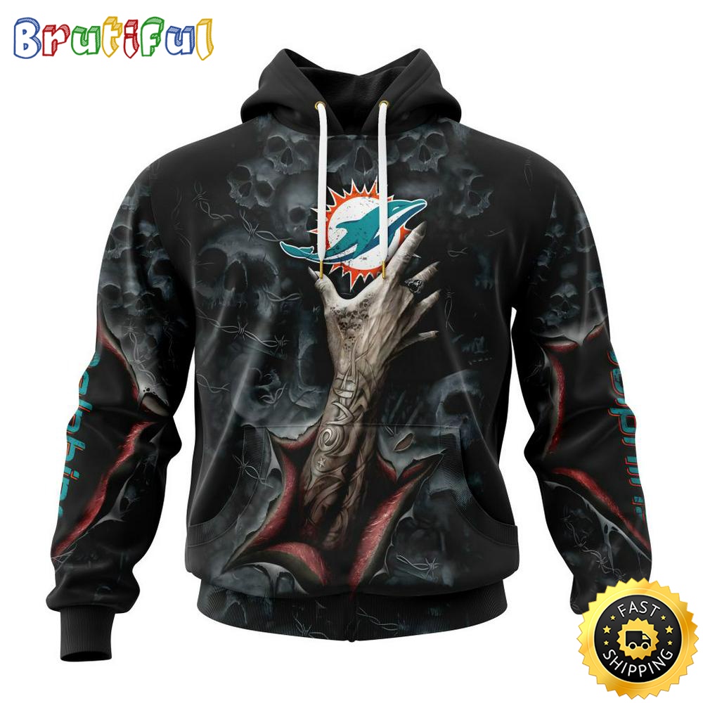 NFL Miami Dolphins Hoodie Special Horror Skull Art Design Halloween 3D Hoodie Unisex Hoodie