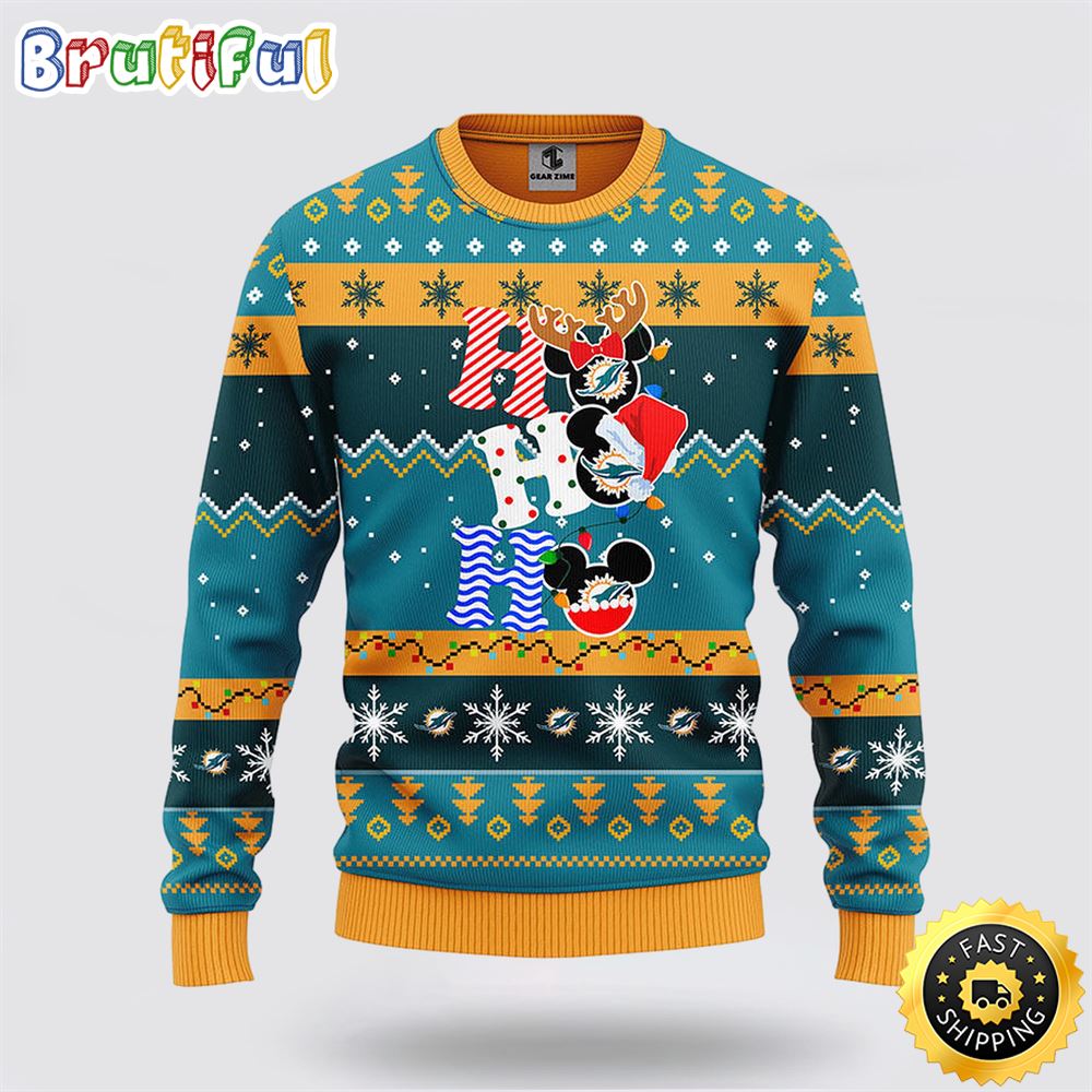 NFL Miami Dolphins Ugly Sweater HoHoHo Mickey Ugly Christmas Sweater