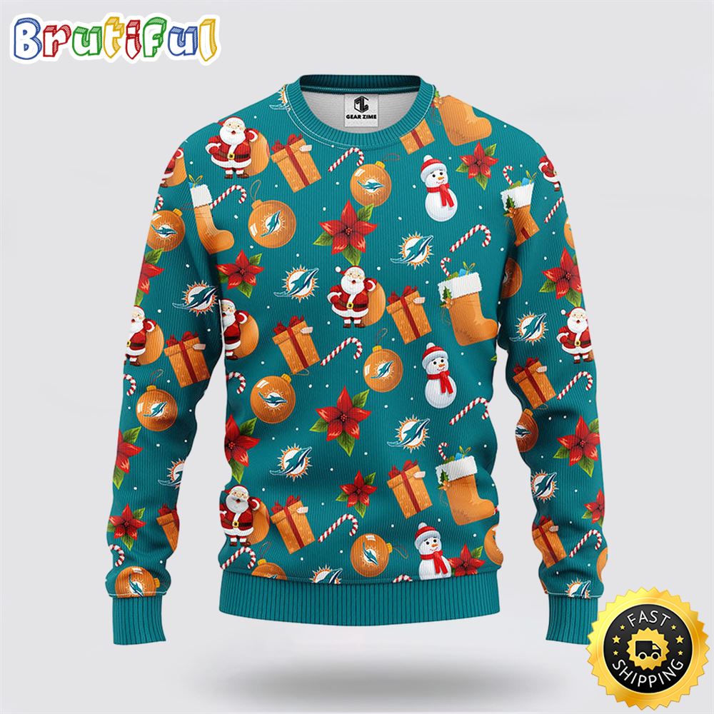 NFL Miami Dolphins Ugly Sweater Santa Claus Snowman Ugly Christmas Sweater