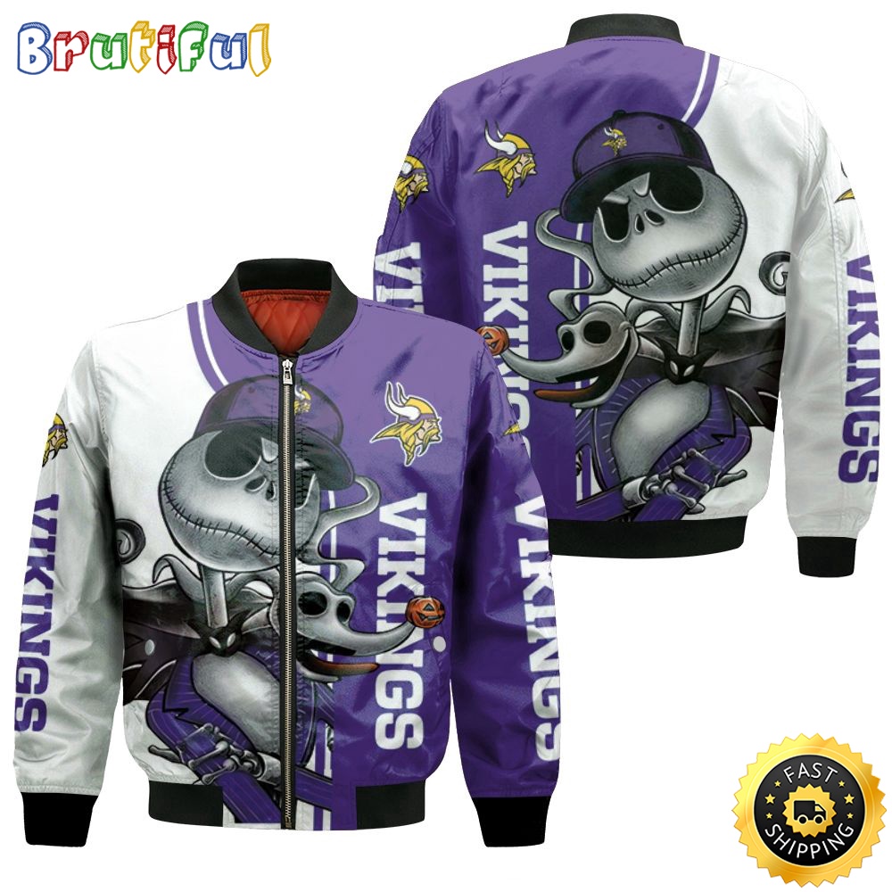 NFL Minnesota Vikings Bomber Jacket Jack Skellington And Zero