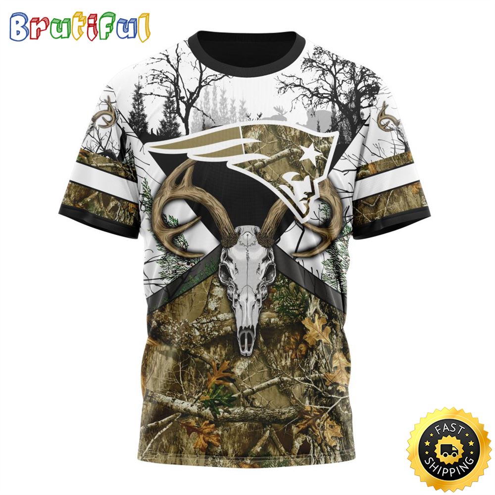 NFL New England Patriots 3D T Shirt Deer Skull And Forest Pattern Represent Your Team