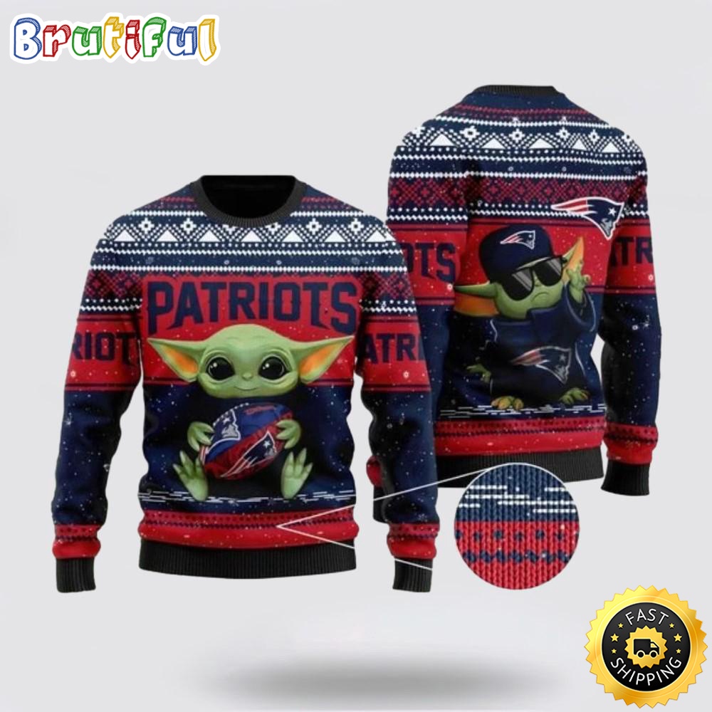 NFL New England Patriots Christmas Ugly Christmas Sweater Baby Yoda 3D Sweater