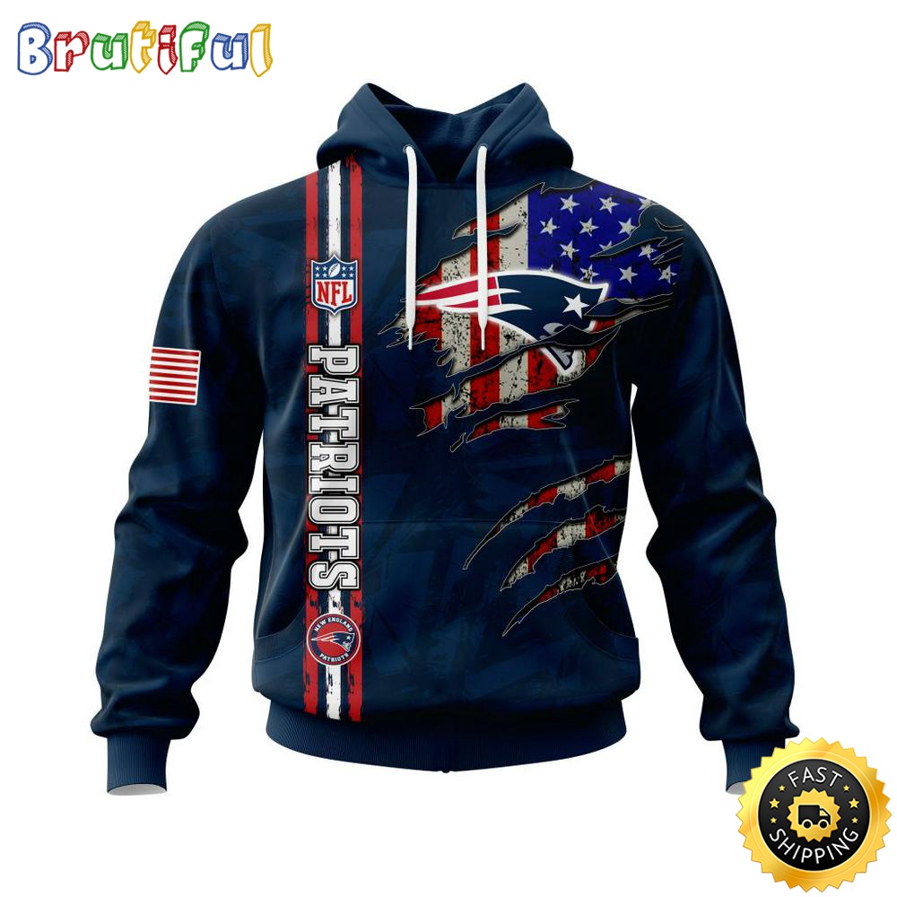 NFL New England Patriots Hoodie Personalized Name And Number 3D Hoodie With United States Flag Unisex Hoodie