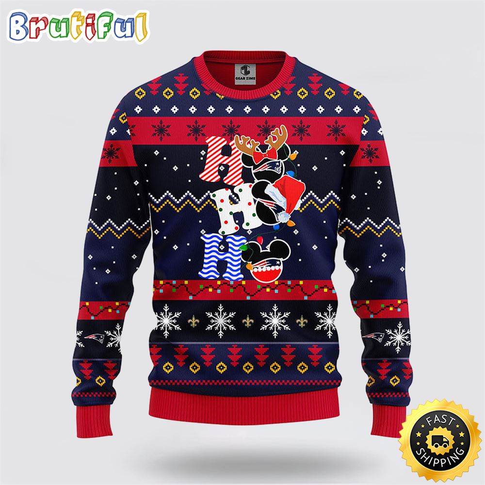 NFL New England Patriots Ugly Sweater HoHoHo Mickey Ugly Christmas Sweater
