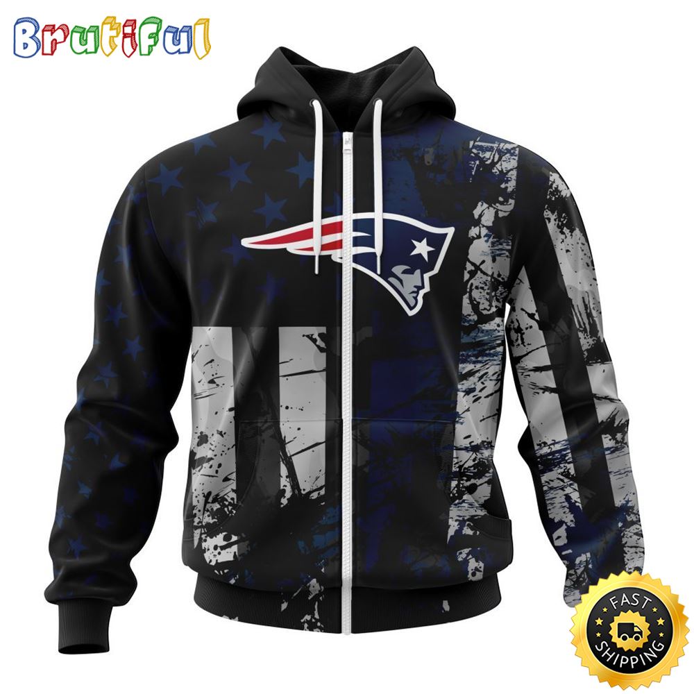 NFL New England Patriots Zip Hoodie 3D Classic Grunge American Flag Stylish Warmth For Fans