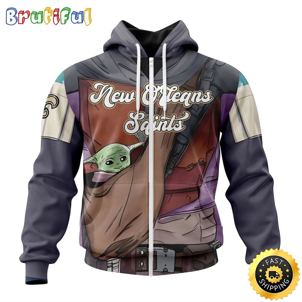 NFL New Orleans Saints All Over Print Zip Hoodie 3D Specialized Mandalorian And Baby Yoda Unisex Hoodies