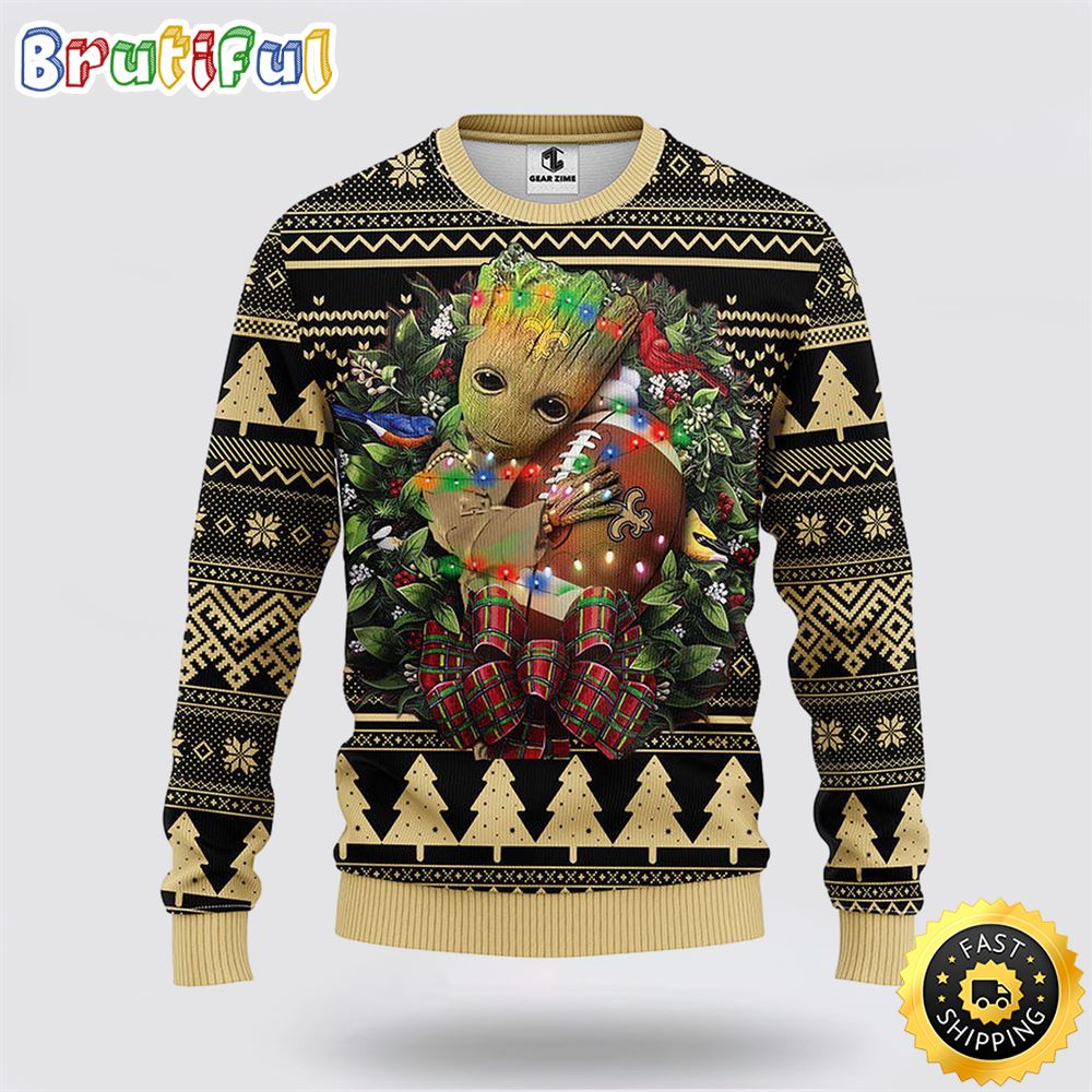 NFL New Orleans Saints Ugly Sweater Groot Christmas Sweater