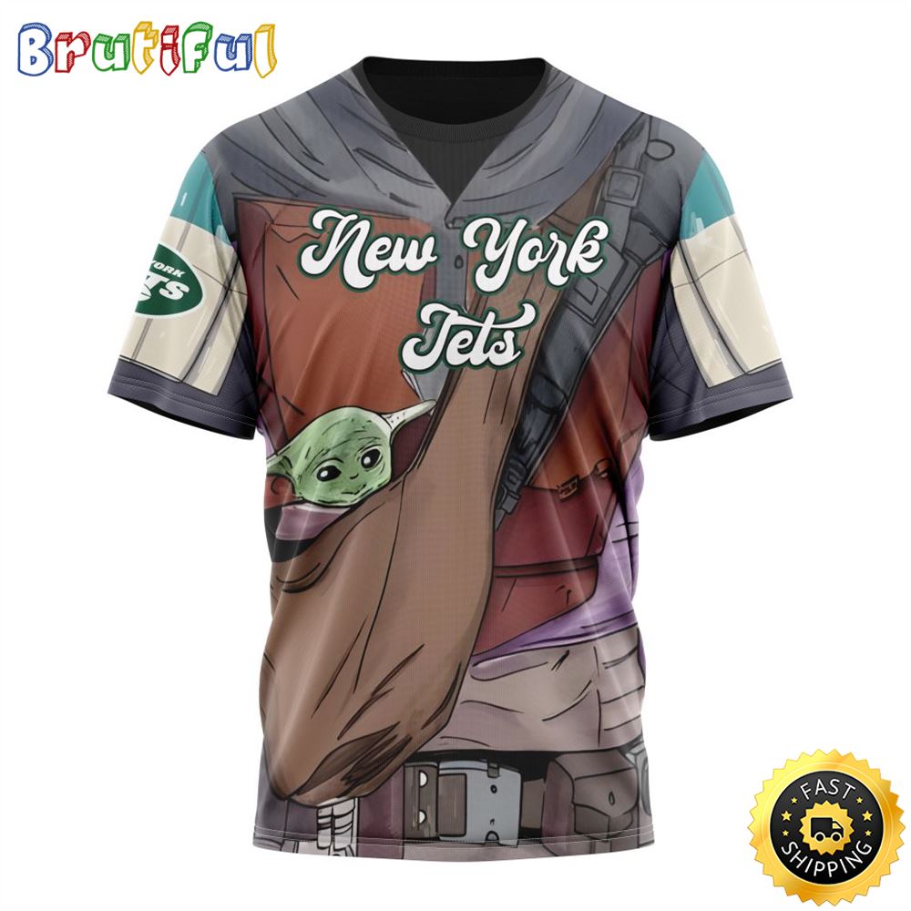 NFL New York Jets All Over Print 3D T Shirt Specialized Mandalorian And Baby Yoda Gifts For Football Fans