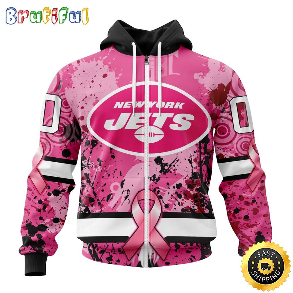 NFL New York Jets All Over Print Zip Hoodie 3D I Pink I Can In October We Wear Pink Breast Cancer Unisex Hoodie
