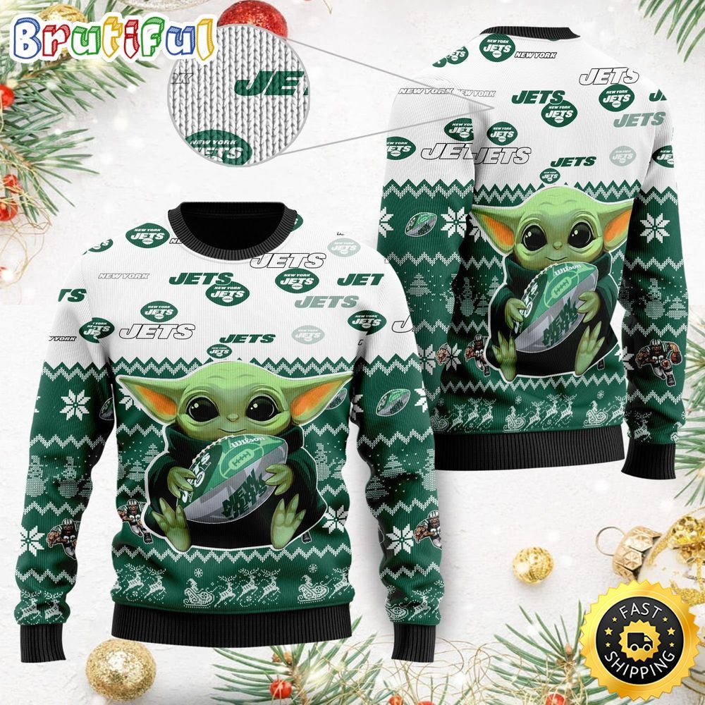 NFL New York Jets  Ugly Christmas Sweater Cute Baby Yoda Unisex Sweater