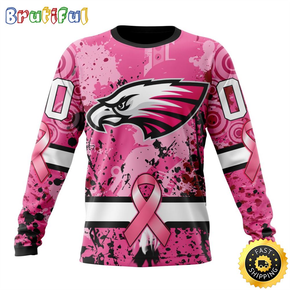 NFL Philadelphia Eagles Crewneck Sweatshirt I Pink I Can In October We Wear Pink Breast Cancer Gift For Football Fans