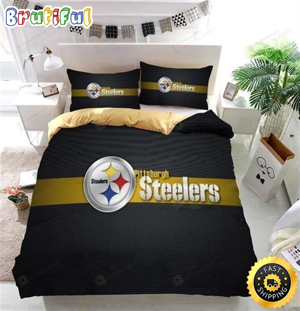 NFL Pittsburgh Steelers Black Golden Logo Bedding Set