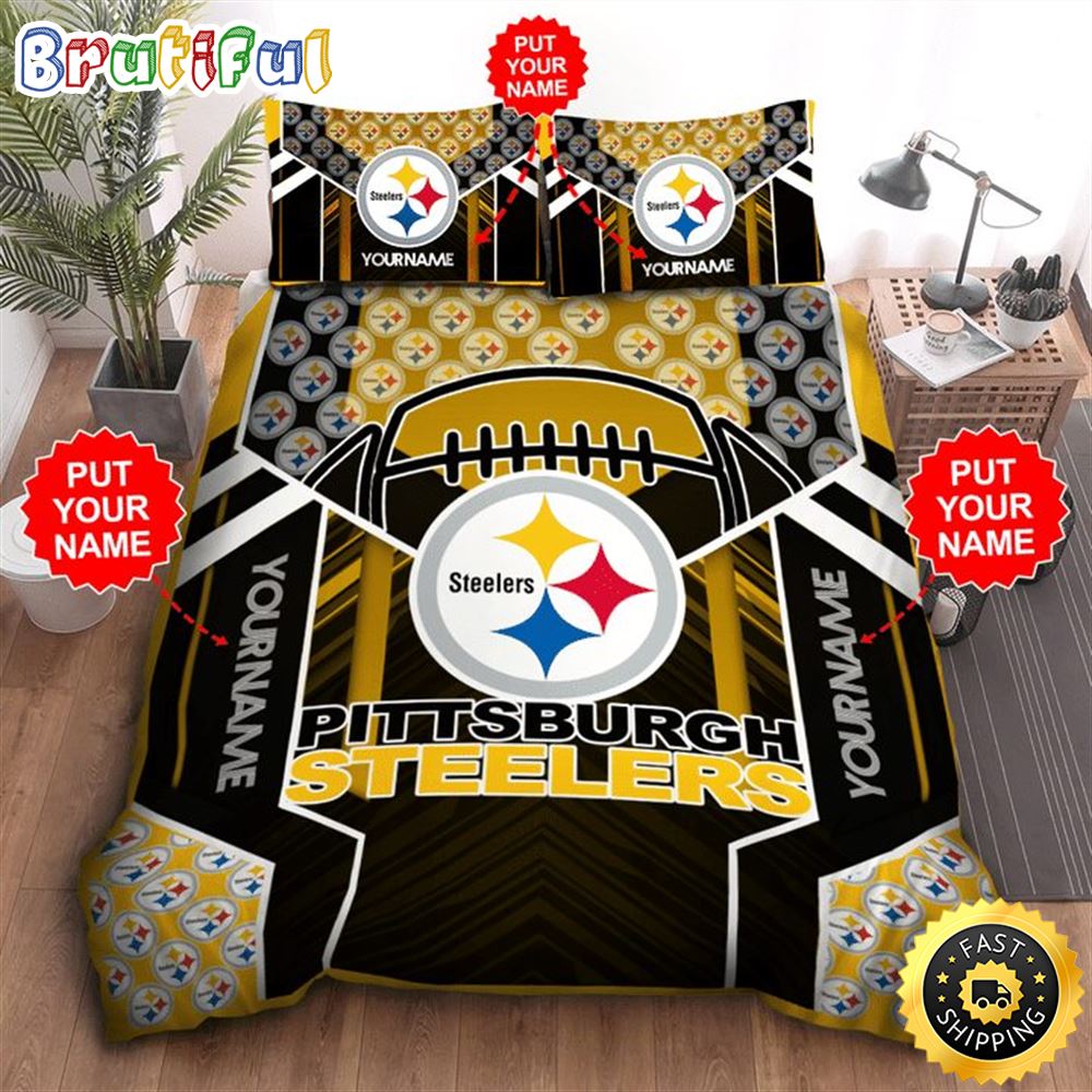 NFL Pittsburgh Steelers Custom Name Black Golden Bedding Set