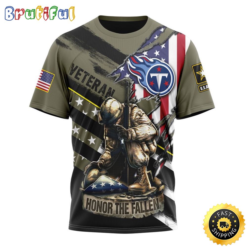 NFL Tennessee Titans All Over Print 3D T Shirt Honor Veterans Kneeling Soldier Unisex Tshirt