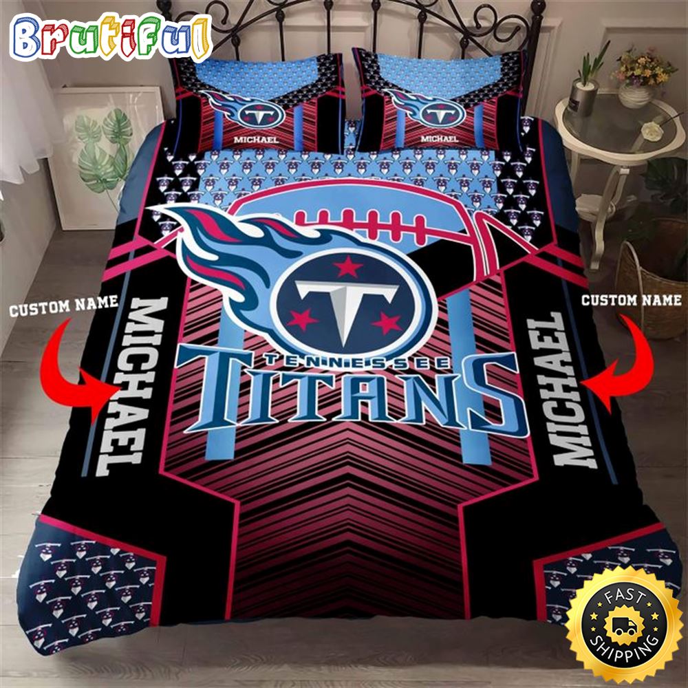 NFL Tennessee Titans Custom Name Black Blue Bedding Set