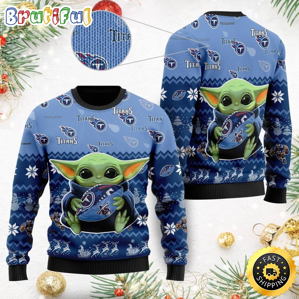 NFL Tennessee Titans Ugly Christmas Sweater Baby Yoda Print Shirts