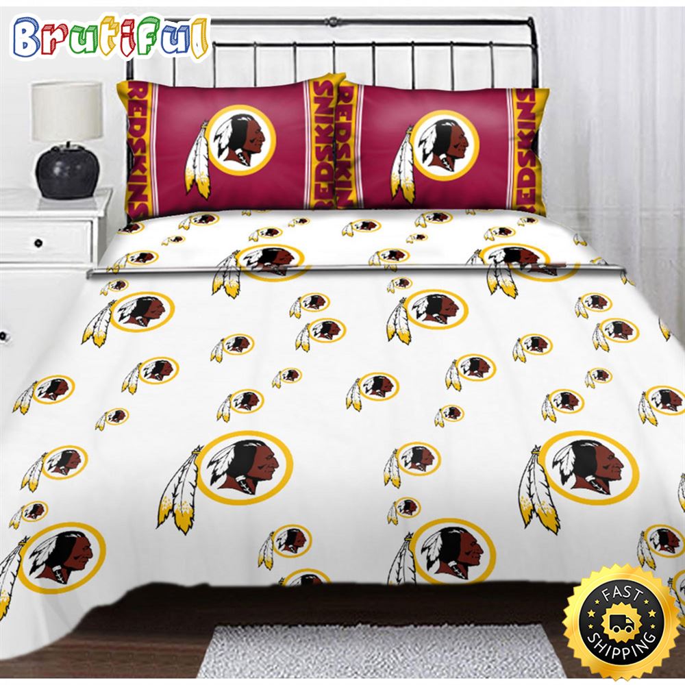 NFL Washington Redskins Multi Logo White Brown Bedding Set