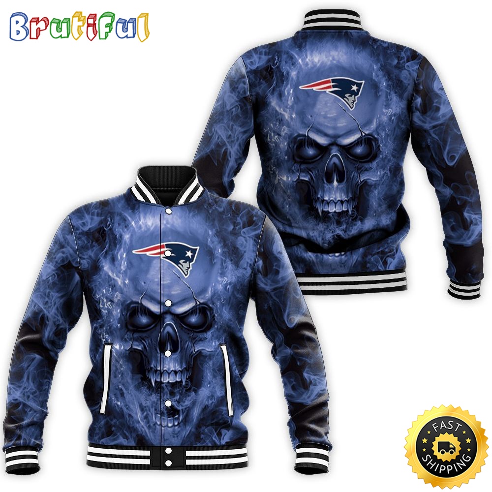 New England Patriots Baseball Jacket Fans Skull