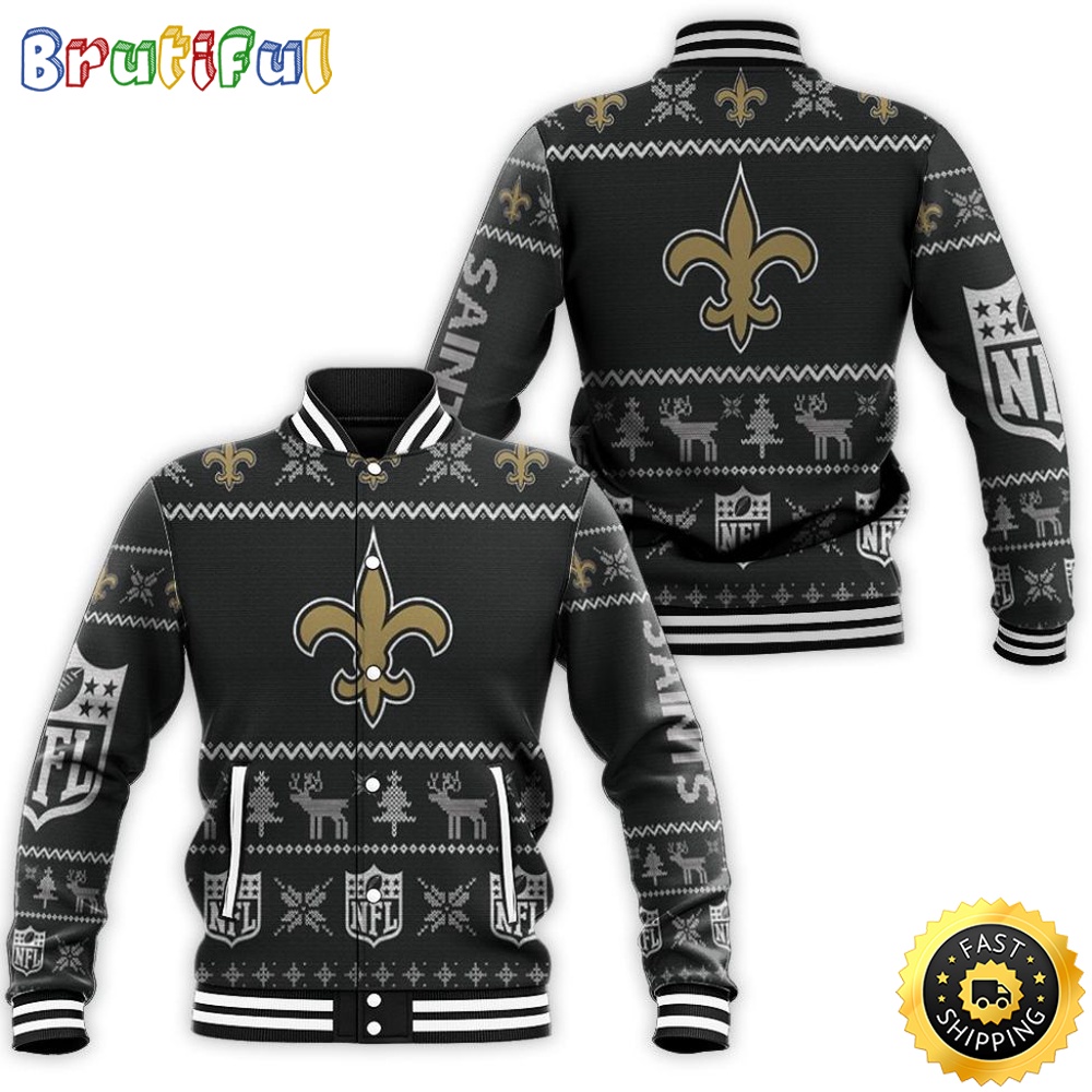 New Orleans Saints Nfl Baseball Jacket Ugly Sweatshirt Christmas