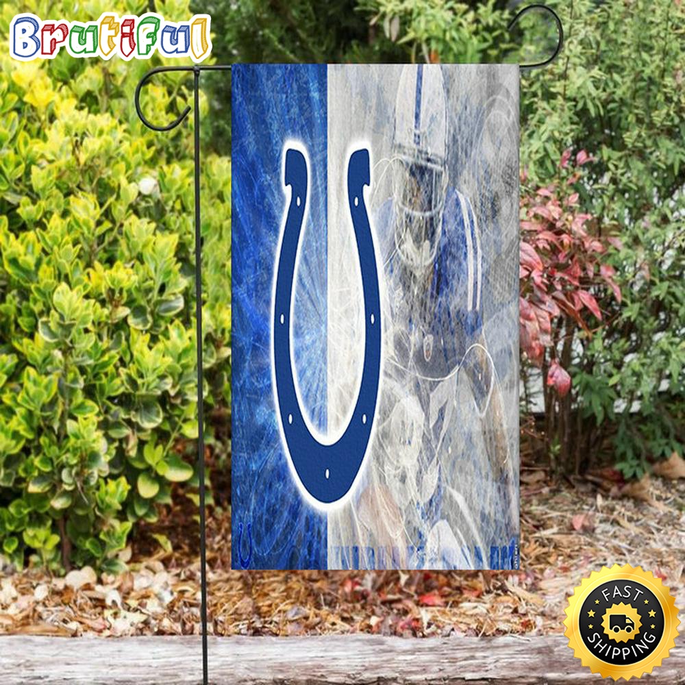 Nfl Garden Flags Indianapolis Colts Horseshoe Player White Blue Double Sided Printing Garden Flag Colts Garden Flag