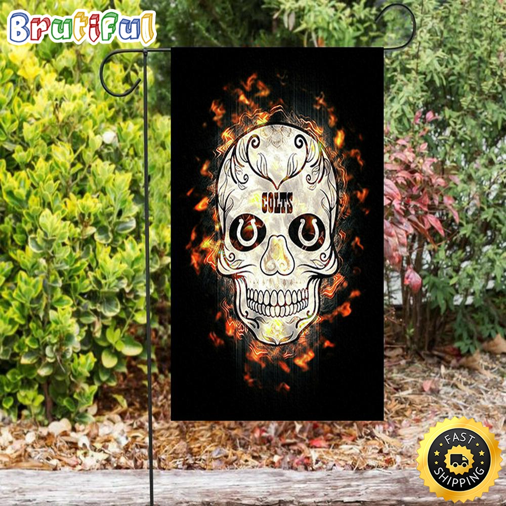 Nfl Garden Flags Indianapolis Colts Skull Fire Double Sided Printing Garden Flag Colts Garden Flag