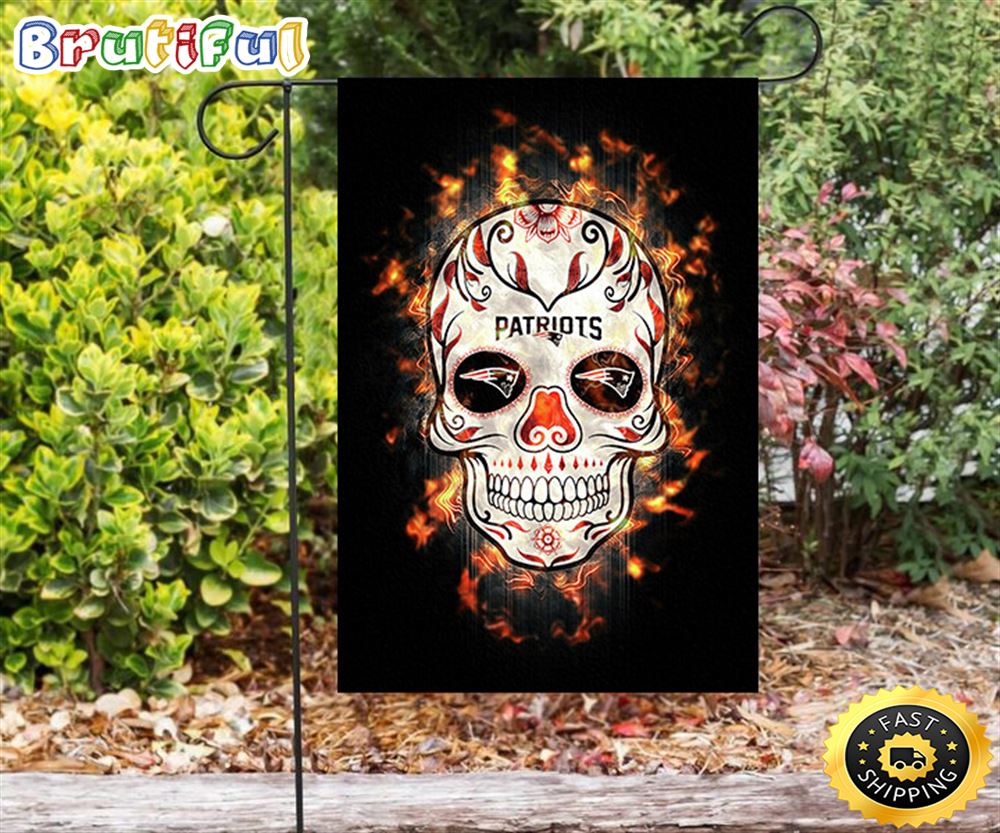 Nfl Garden Flags New England Patriots Skull Flowers Fire Double Sided Printing Garden Flag Patriot Garden Flags