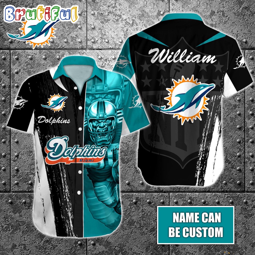 Personalized NFL Miami Dolphins Hawaiian Shirt Special Half Tone Mascot Aloha Shirt