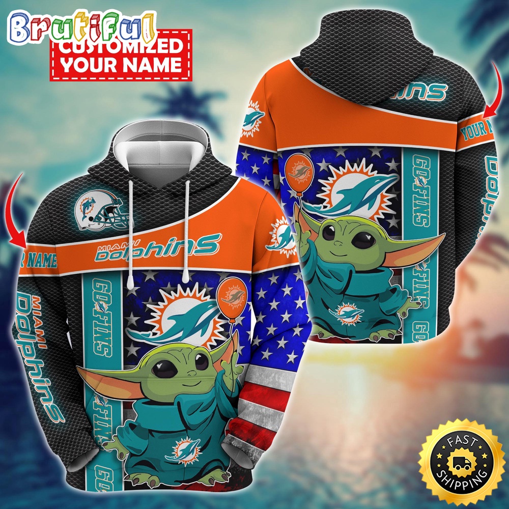 Personalized NFL Miami Dolphins Hoodie Baby Yoda Unisex Hoodie