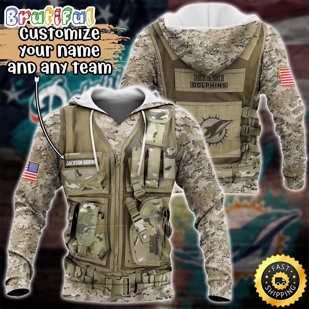 Personalized NFL Miami Dolphins Hoodie Camo Military Hoodie
