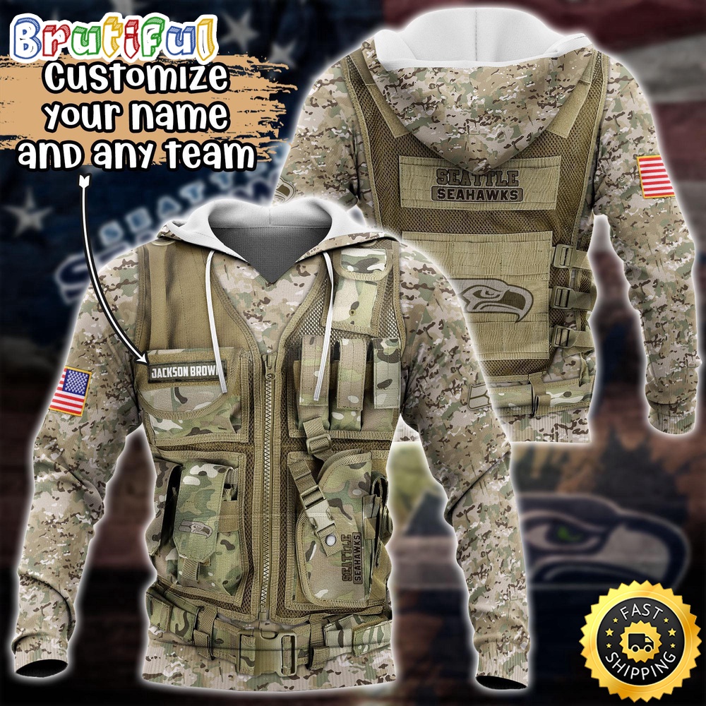 Personalized NFL Seattle Seahawks Hoodie Camo Military Hoodie
