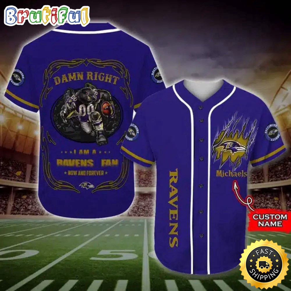 Personalized NFL Baltimore Ravens Baseball Jersey Fan Name