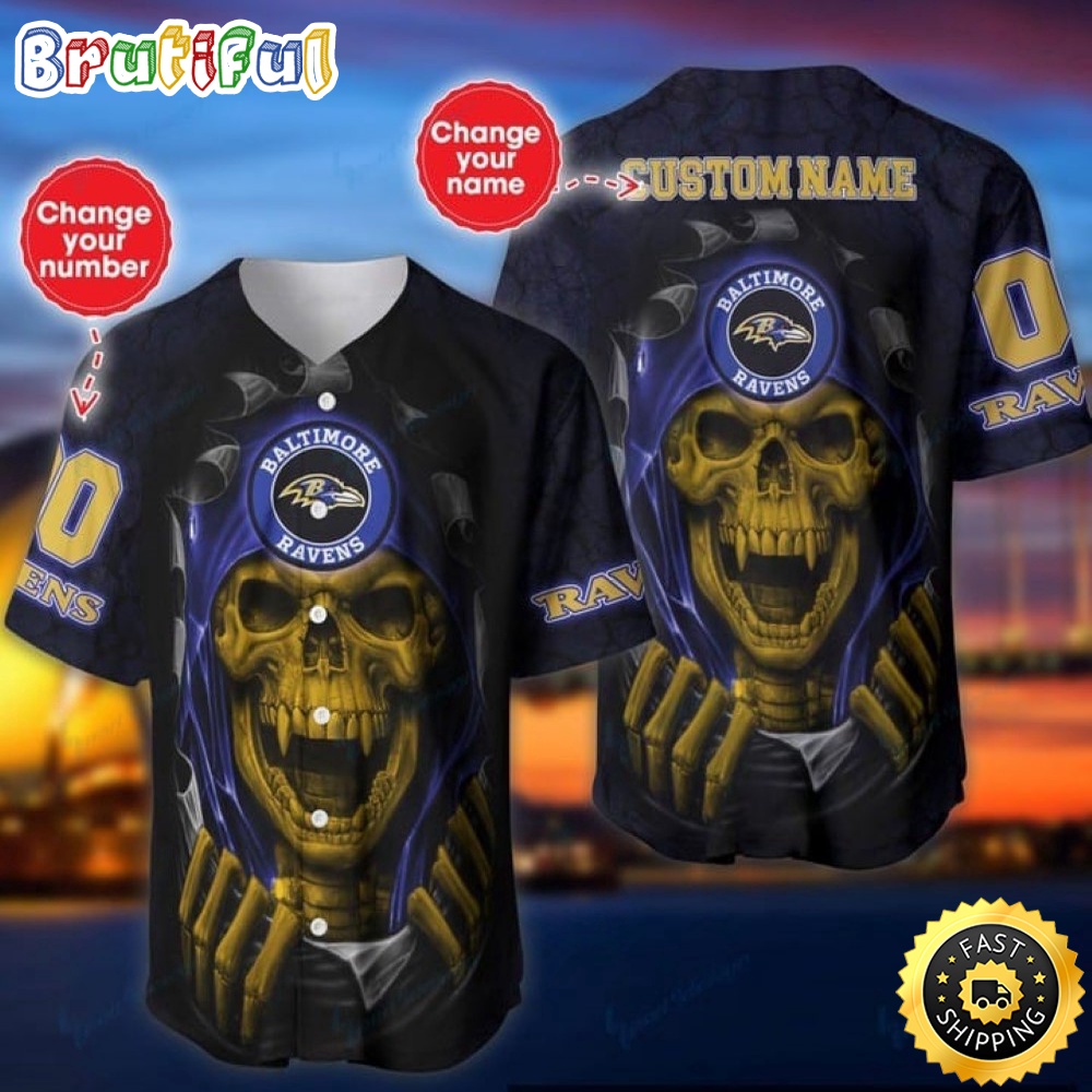 Personalized NFL Baltimore Ravens Baseball Jersey Vampire Skull