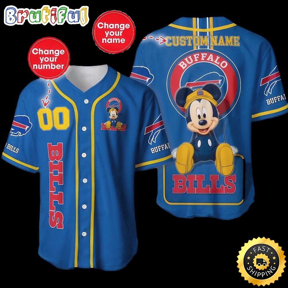 Personalized NFL Buffalo Bills Baseball Jersey Mickey Mouse