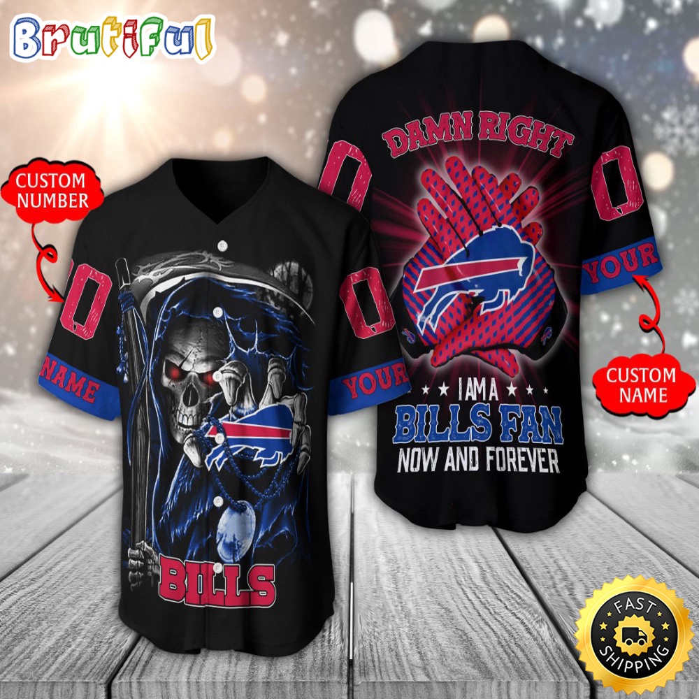 Personalized NFL Buffalo Bills Baseball Jersey Skull Damn Right