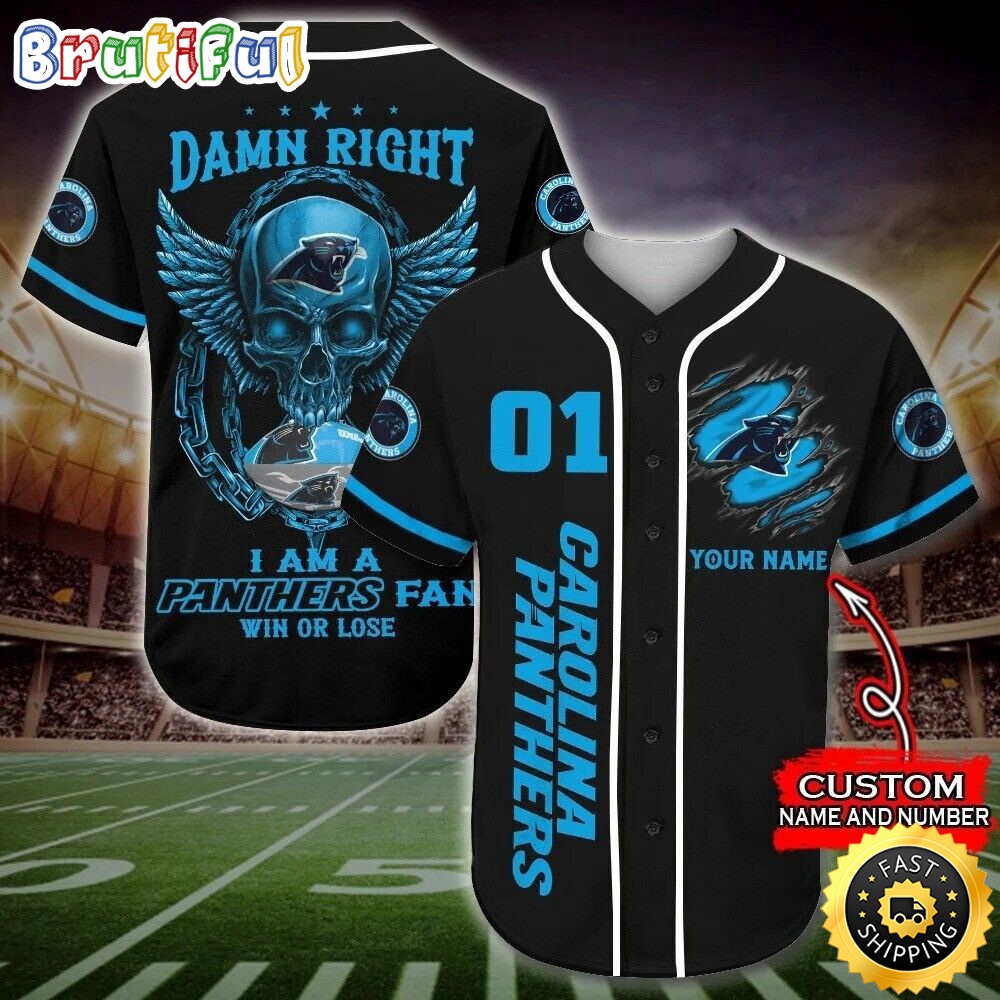 Personalized NFL Carolina Panthers Baseball Jersey Art Skull