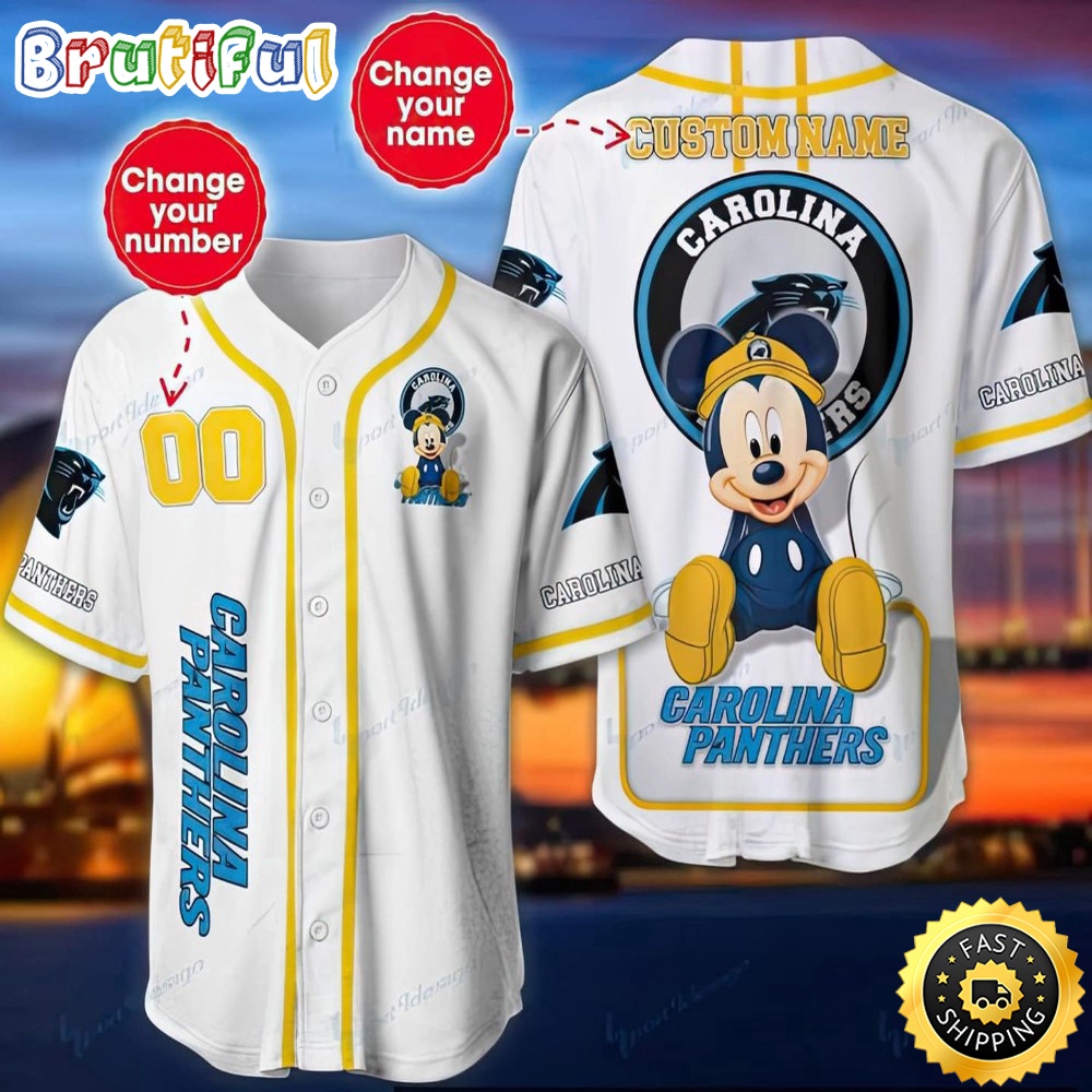 Personalized NFL Carolina Panthers Baseball Jersey Mickey Mouse